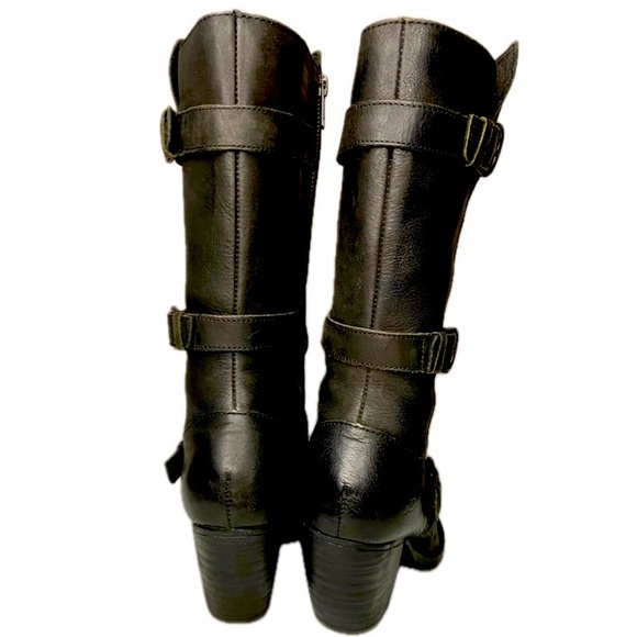 BORN Maleri Full Grain Leather Biker-Chic Boots Buckle Straps Side Zip Sz 9.5 - Picture 5 of 12